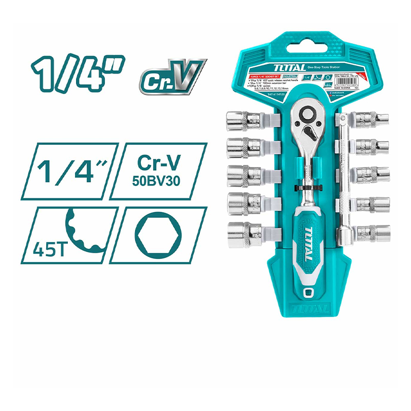 1/4″ Bộ cờ lê lực và đầu tuýp 12 chi tiết Total THT14114126