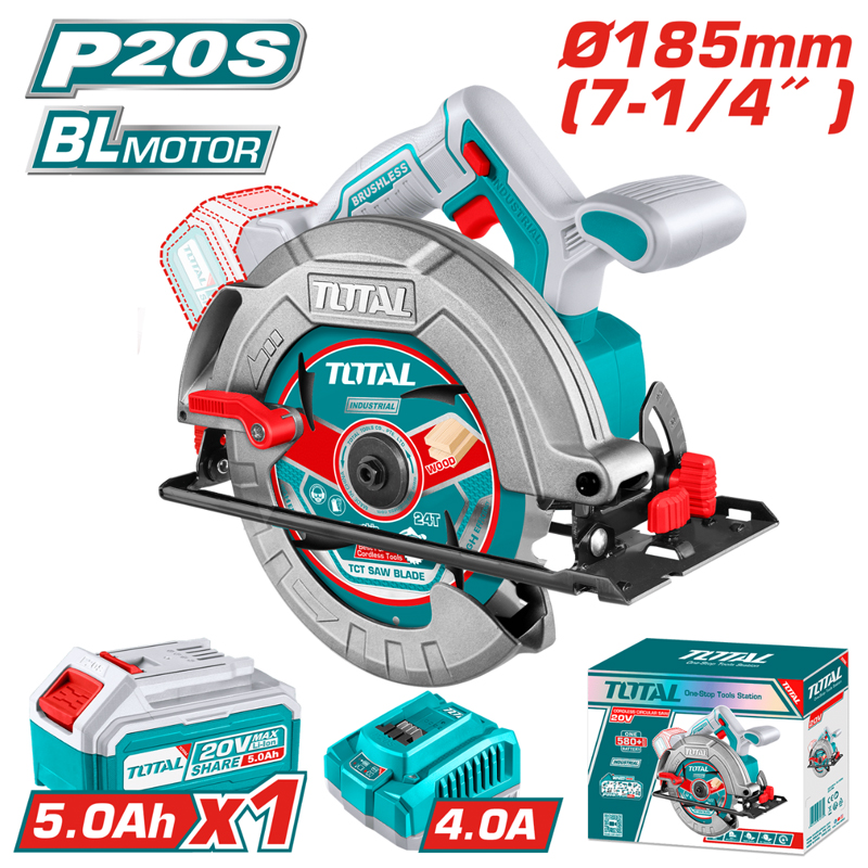 185mm Máy cưa đĩa dùng pin 20V Total TSLI18513 (1 Pin 5.0Ah, 1 Sạc)