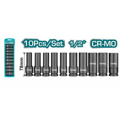 Bộ 10 đầu tuýp dài 1/2" Thép Cr-mo Total THKISD12102L