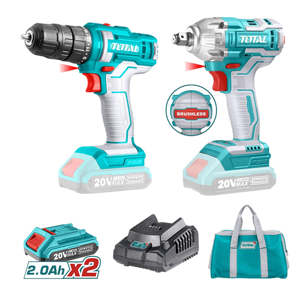 Bộ combo máy khoan TDLI20051& máy siết bulông TIWLI2038 dùng pin 20V Total TCKLI2017