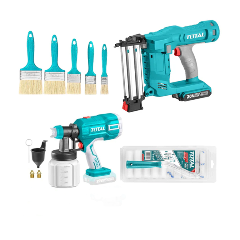 Bộ combo súng bắn đinh TCBNLI2016 máy phun sơn TCSGLI20406 dùng pin 20V Total TOSLI23054