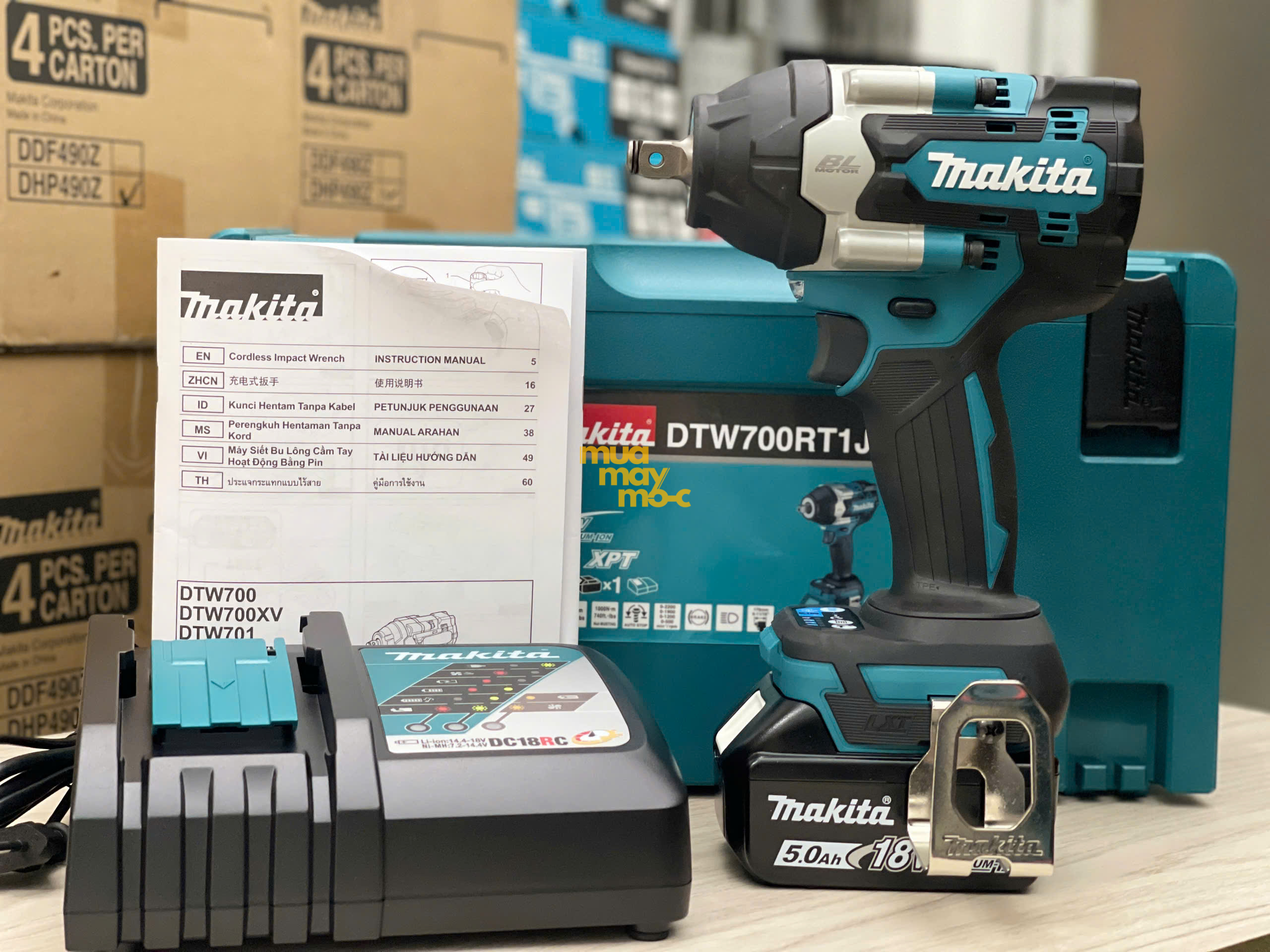 Combo máy siết bu lông pin Makita DTW700RT1J chính hãng tại An Khang