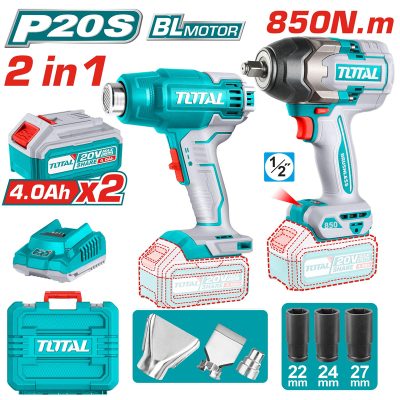 Bộ máy siết bu lông và máy thổi nóng dùng pin 20V Total TOSLI240489 (2 Pin 4.0Ah, 1 Sạc)