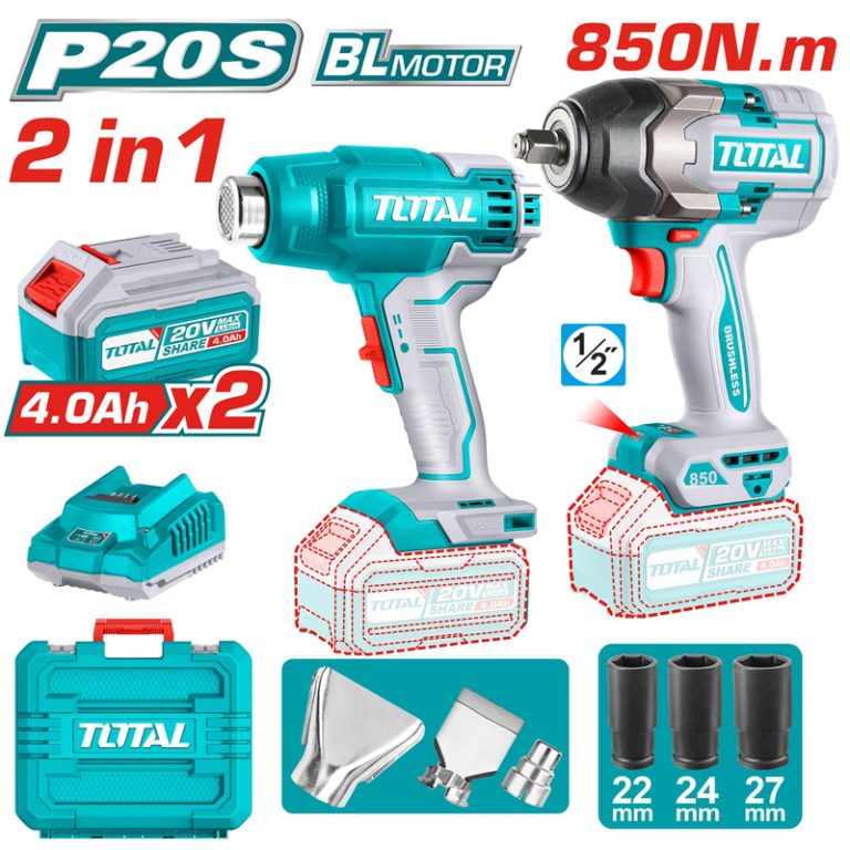 Bộ máy siết bu lông và máy thổi nóng dùng pin 20V Total TOSLI240489 (2 Pin 4.0Ah, 1 Sạc)