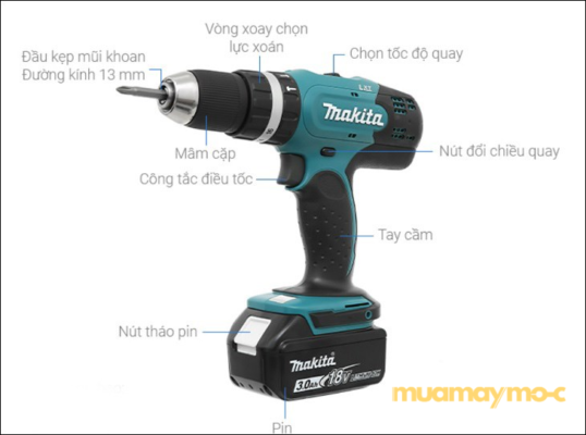 Các bộ phận chính của máy khoan pin Makita và chức năng từng phần