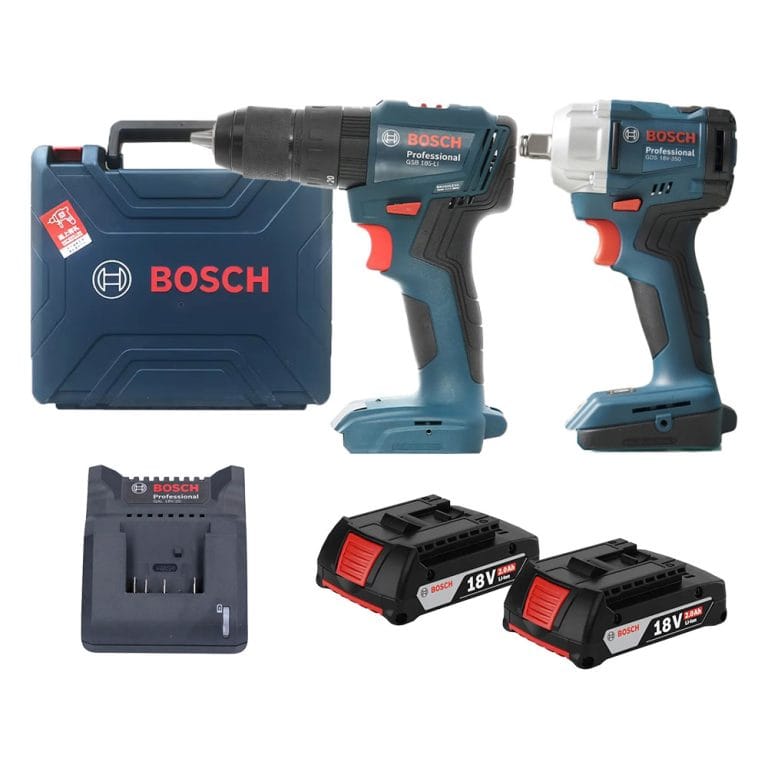 Combo Bosch 4 – Máy khoan động lực GSB 185-LI + Máy siết bu lông GDS 18V-350 + 2 Pin 18V 2.0Ah + 1 Sạc & Valy