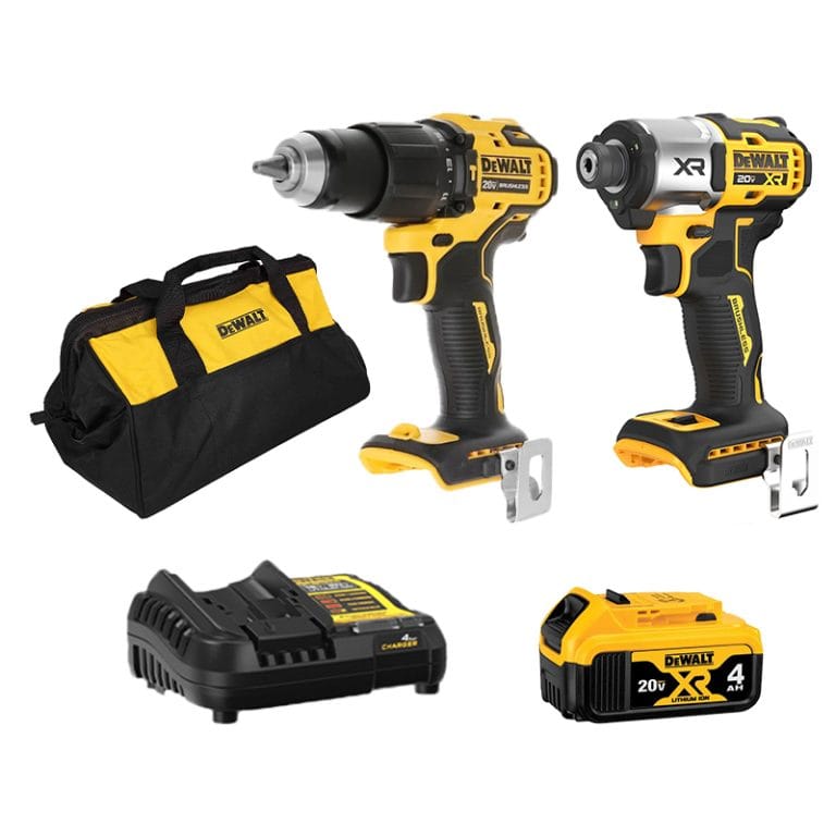 Combo Dewalt – Máy Khoan Pin DCD709 + Máy Vặn Vít DCF845 + Pin 20V4.0Ah + Đế Sạc Nhanh & Túi dụng cụ