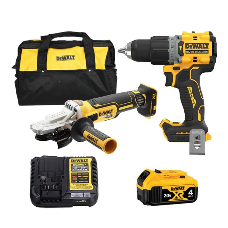 Combo DeWalt Mua Máy khoan DCD805N-B1 + Máy Mài Góc DCG405FN-KR + Pin 20V 4.0Ah + Đế sạc DCB1104 & Túi đựng