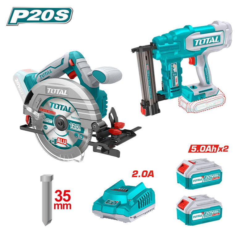Combo Máy cưa đĩa TSLI1851 & Máy bắn đinh TCBNLI2005 Total TOSLI240866 (Kèm 2 Pin 5.0Ah & Sạc)