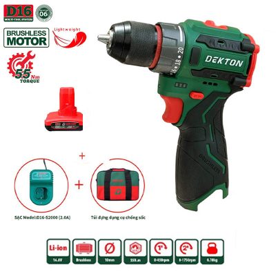 Combo máy khoan pin 16.8V Dekton D16-KVT1055PRO (1 Pin 4.0Ah, 1 Sạc)