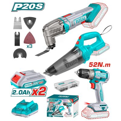 Combo máy khoan TDLI204531 + Máy cắt rung TMLI2022 + Máy hút bụi TVLI201261 Total TOSLI240685