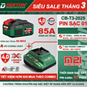 Combo Pin Sạc 21V Dekton 1 Pin 4.0Ah & 1 Sạc nhanh 4A (M21-B4085PR0MAX+M21-S40CP)