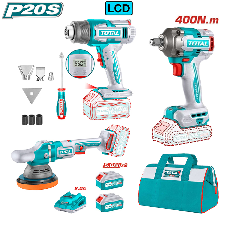 Combo Total Máy siết bu lông TIWLI20401 & máy thổi nhiệt TBLI2003 & Máy đánh bóng TAPLI2015 Mã TOSLI240863