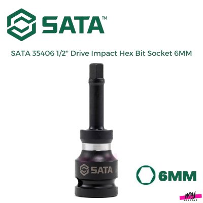 Đầu tuýp lục giác 1/2" đen dài 75mm, kích thước 6mm Sata 35406