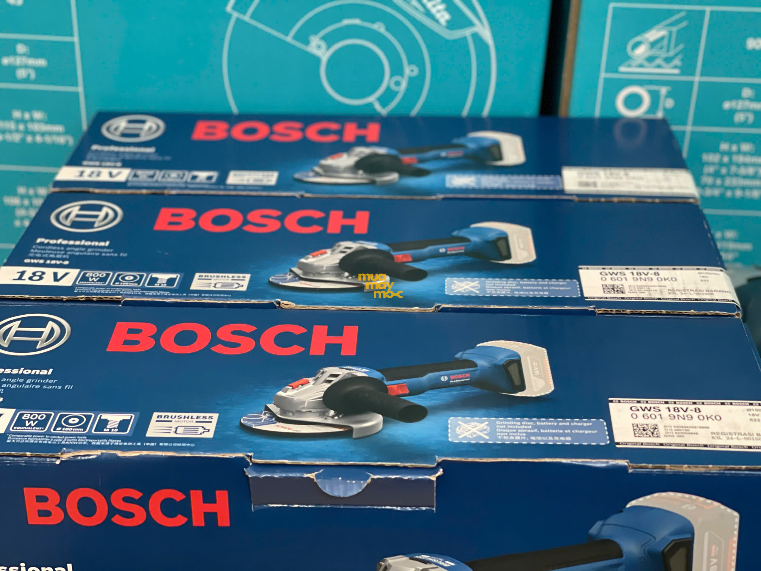 Quy cách đóng gói hộp giấy thân máy Bosch GWS 18V-8 sẵn kho An Khang