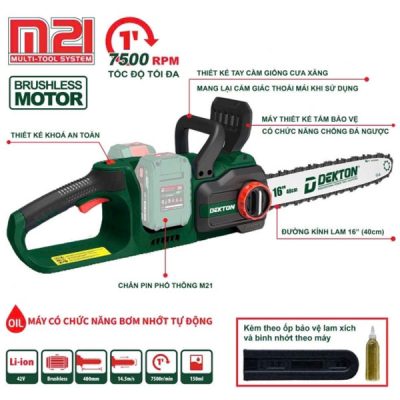 Máy cưa xích dùng pin 21V Dekton M21X2-CX16BL (Chưa Pin & Sạc)