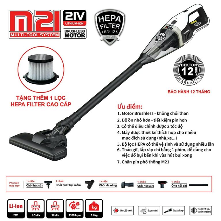 Máy hút bụi dùng pin 21V Dekton M21-HB01BL (Chưa Pin & Sạc)