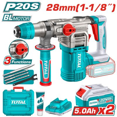 Máy khoan bê tông 3 chức năng dùng pin 20V Total TRHLI202885 (2 Pin 5.0Ah, 1 Sạc)