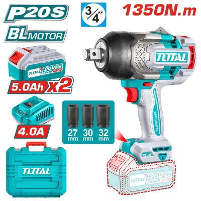 Máy siết bu lông 3/4" dùng pin 20V Total TIWLI20135 (2 Pin 5.0Ah, 1 Sạc)