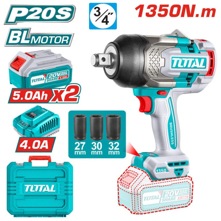 Máy siết bu lông 3/4″ dùng pin 20V Total TIWLI20135 (2 Pin 5.0Ah, 1 Sạc)