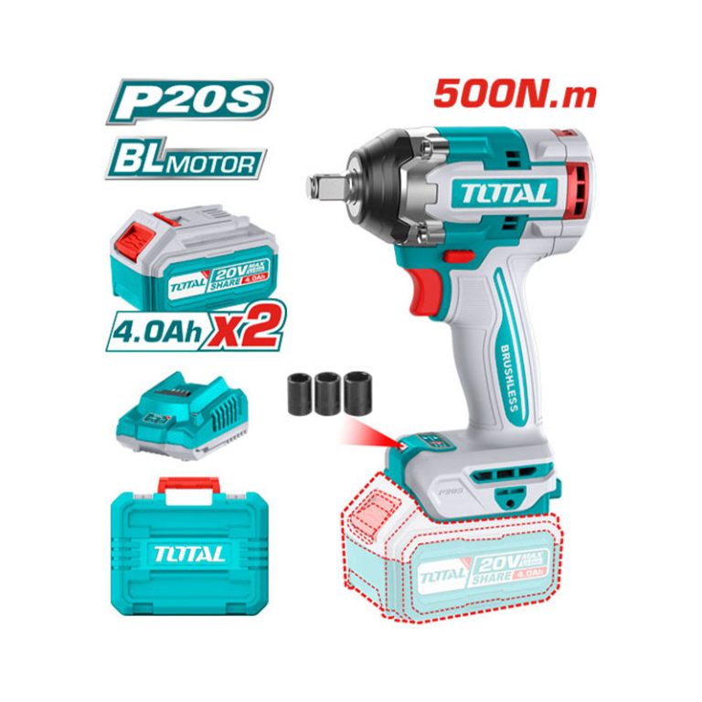 Máy siết bu lông dùng pin 20V Total TIWLI2050 (2 Pin 4.0Ah & Sạc)