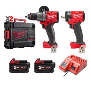 RED Combo 1 | Quý 2 – Máy khoan M18 FPD3-0X + Máy vặn bu lông M18 FIW212 + 2 Pin 18V/5.0Ah + Sạc 12V-18V