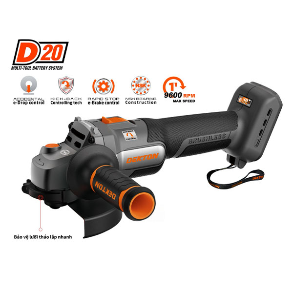 Thân máy mài góc dùng pin 20V Dekton D20-AG9600PRO (Chưa Pin & Sạc)